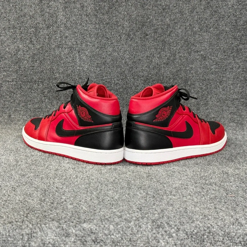 Jordan 1 Mid Reverse Bred Shoes Men's 11 Red Black Athletic Retro Sneakers